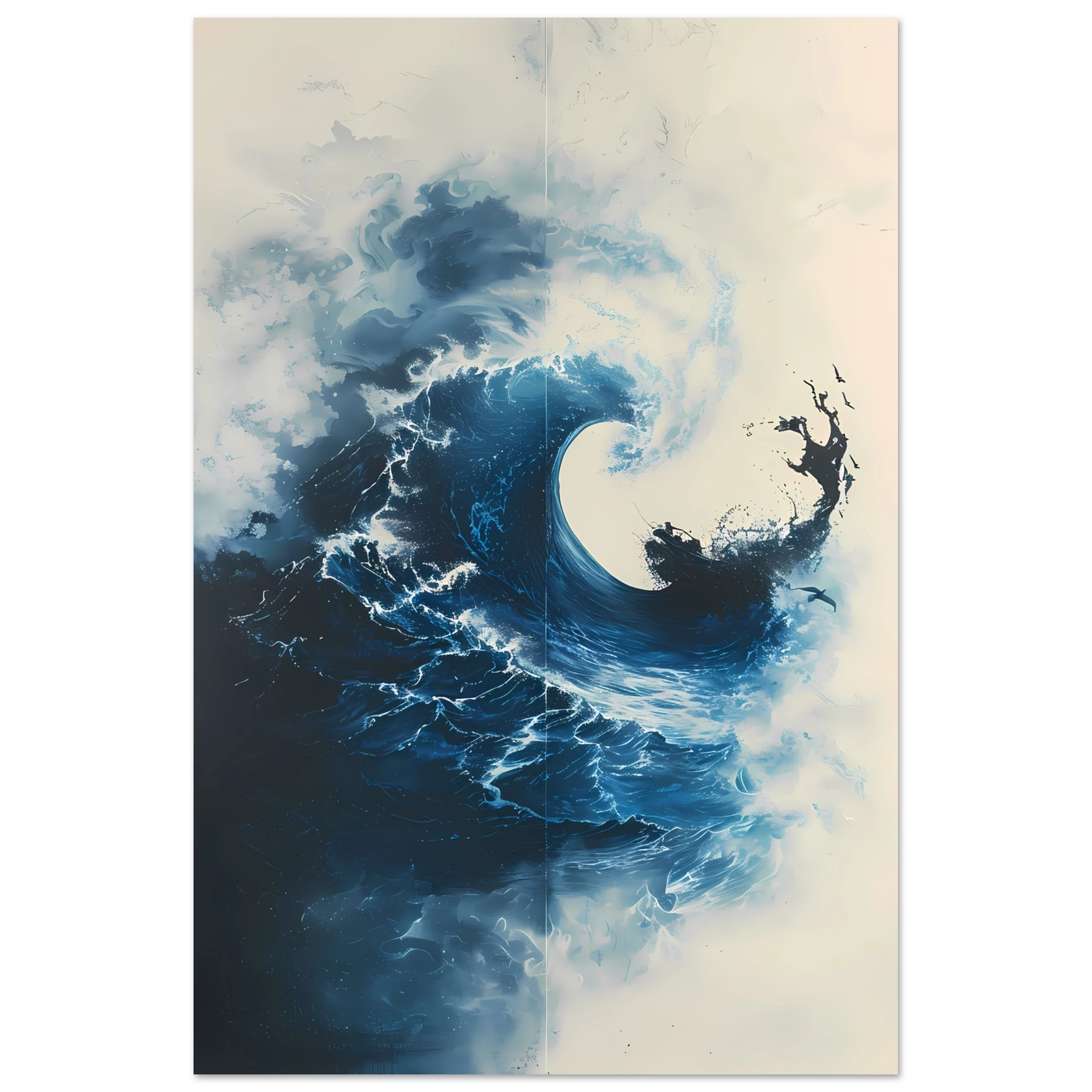 Ocean wave frozen mid-crash, glowing in golden light — dynamic modern marine wall art.