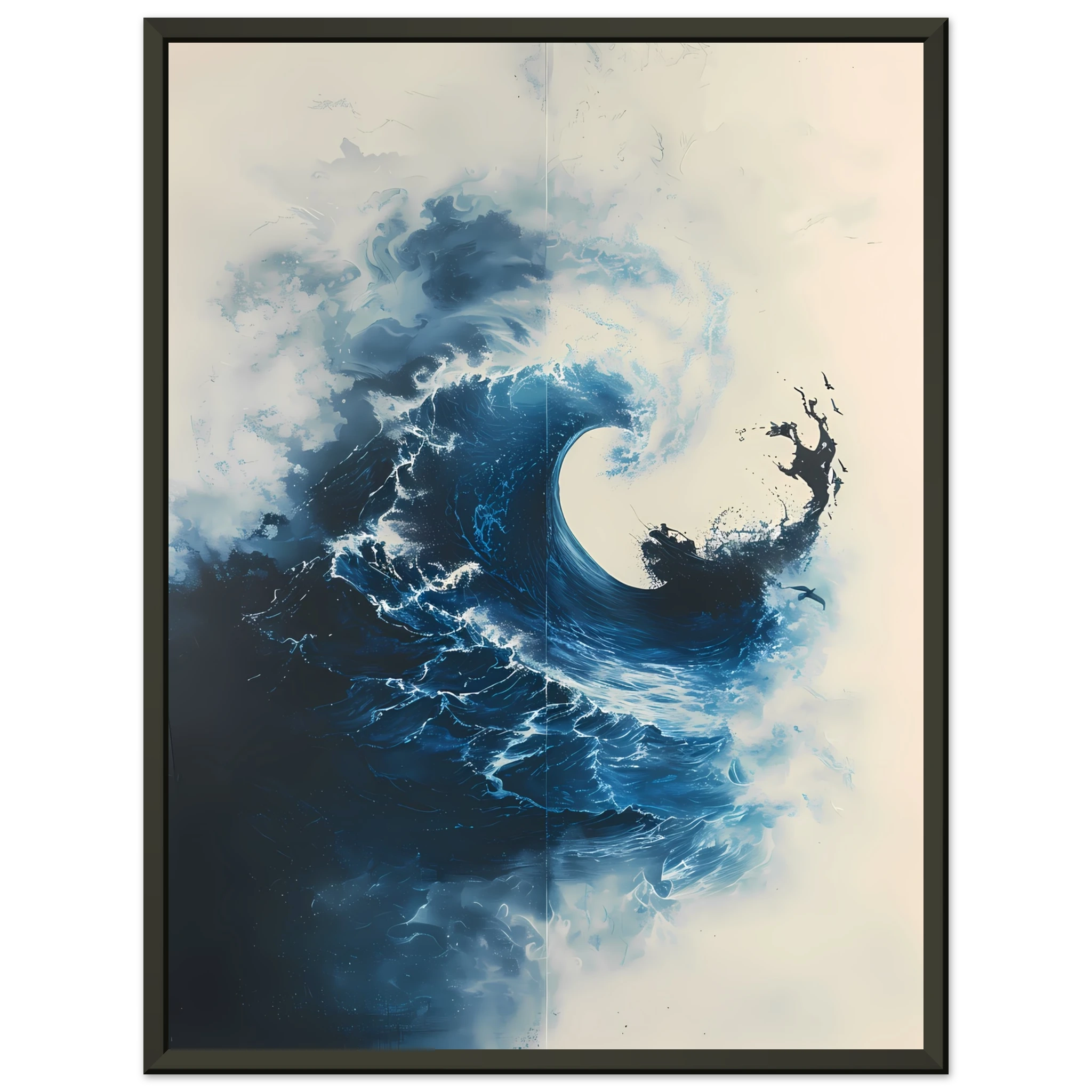 Ocean wave frozen mid-crash, glowing in golden light — dynamic modern marine wall art.