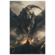Massive dragon over ancient castle during storm — fantasy cinematic wall art print.