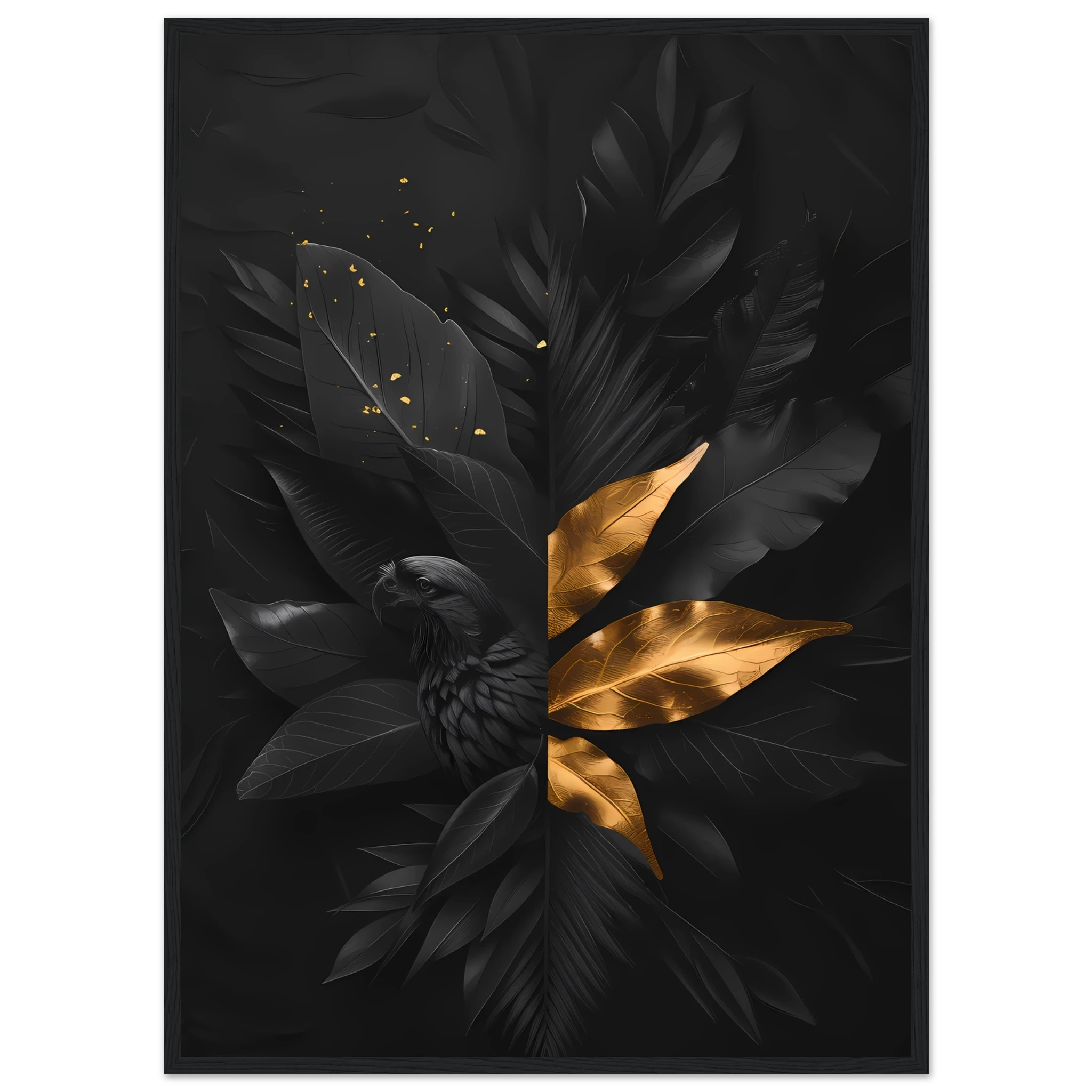 Hand-drawn botanical leaf sketch with gold highlights — modern minimal wall print.