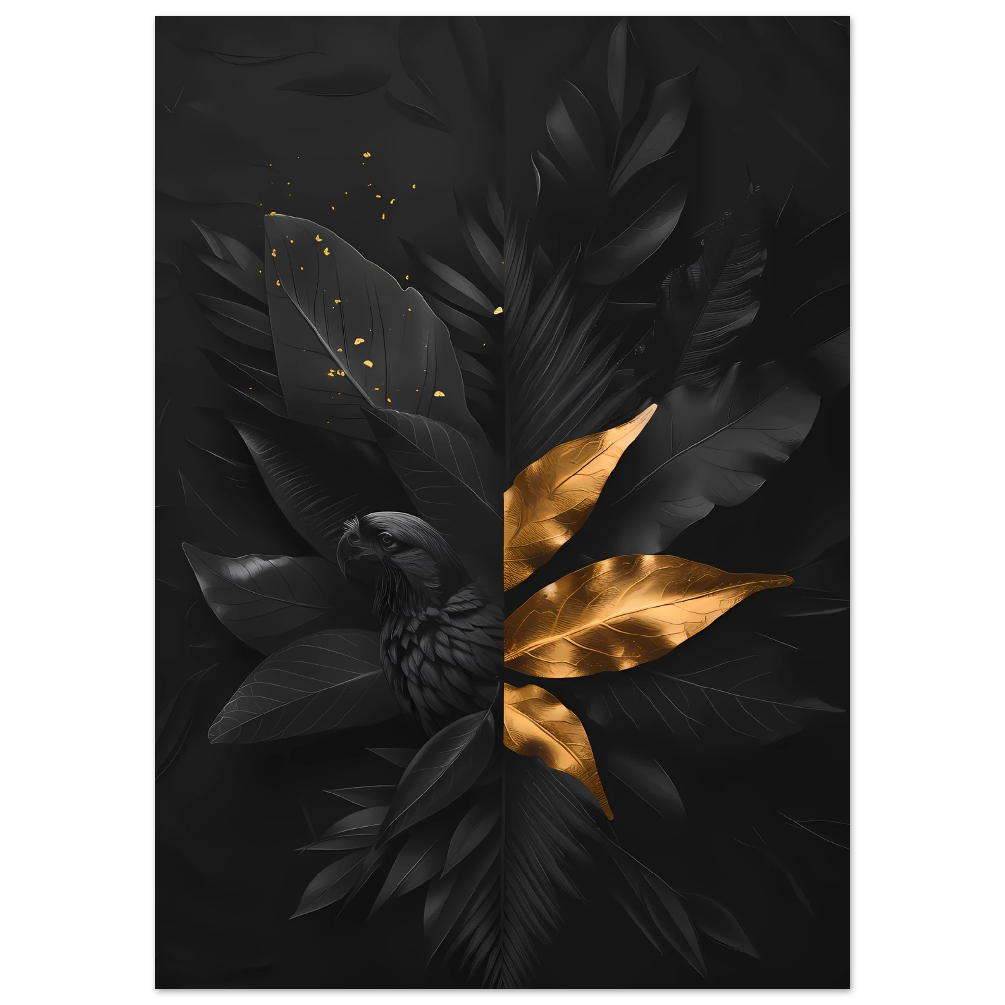 Hand-drawn botanical leaf sketch with gold highlights — modern minimal wall print.