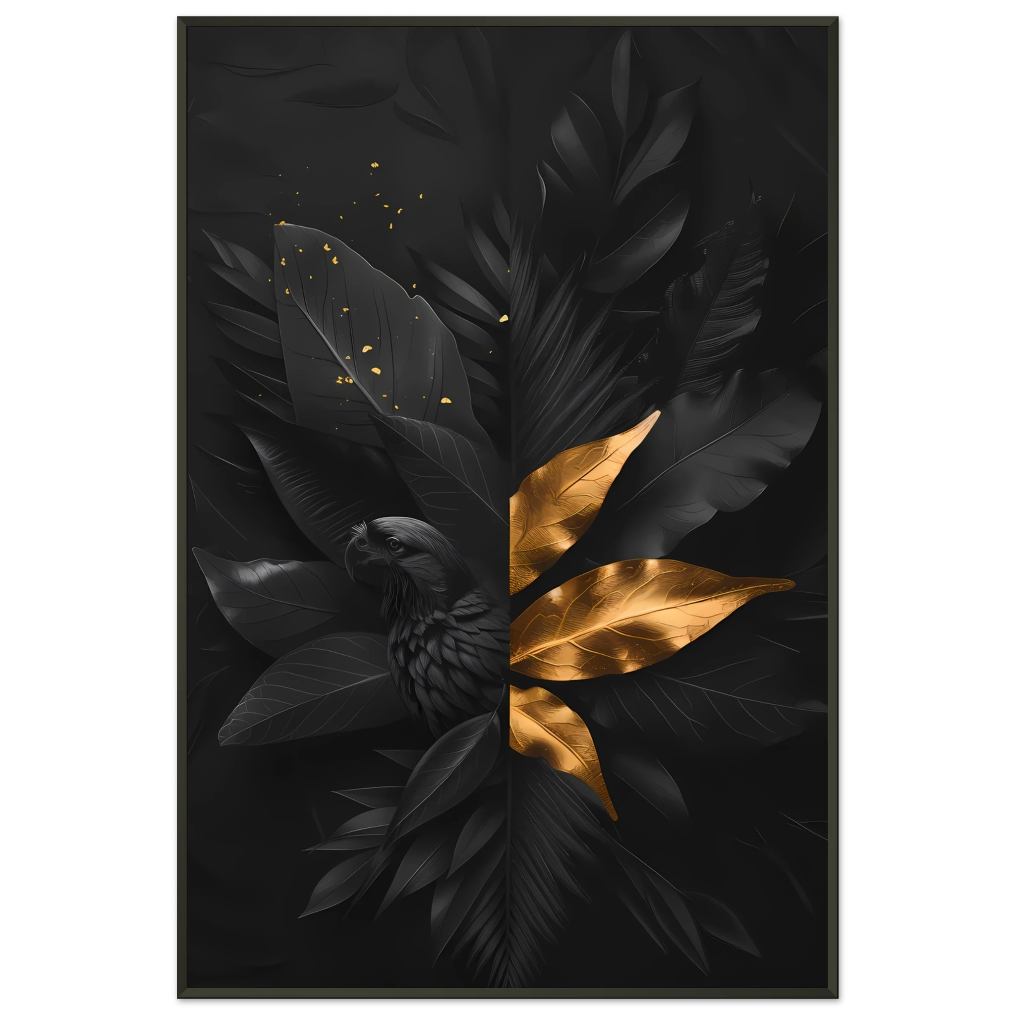 Hand-drawn botanical leaf sketch with gold highlights — modern minimal wall print.