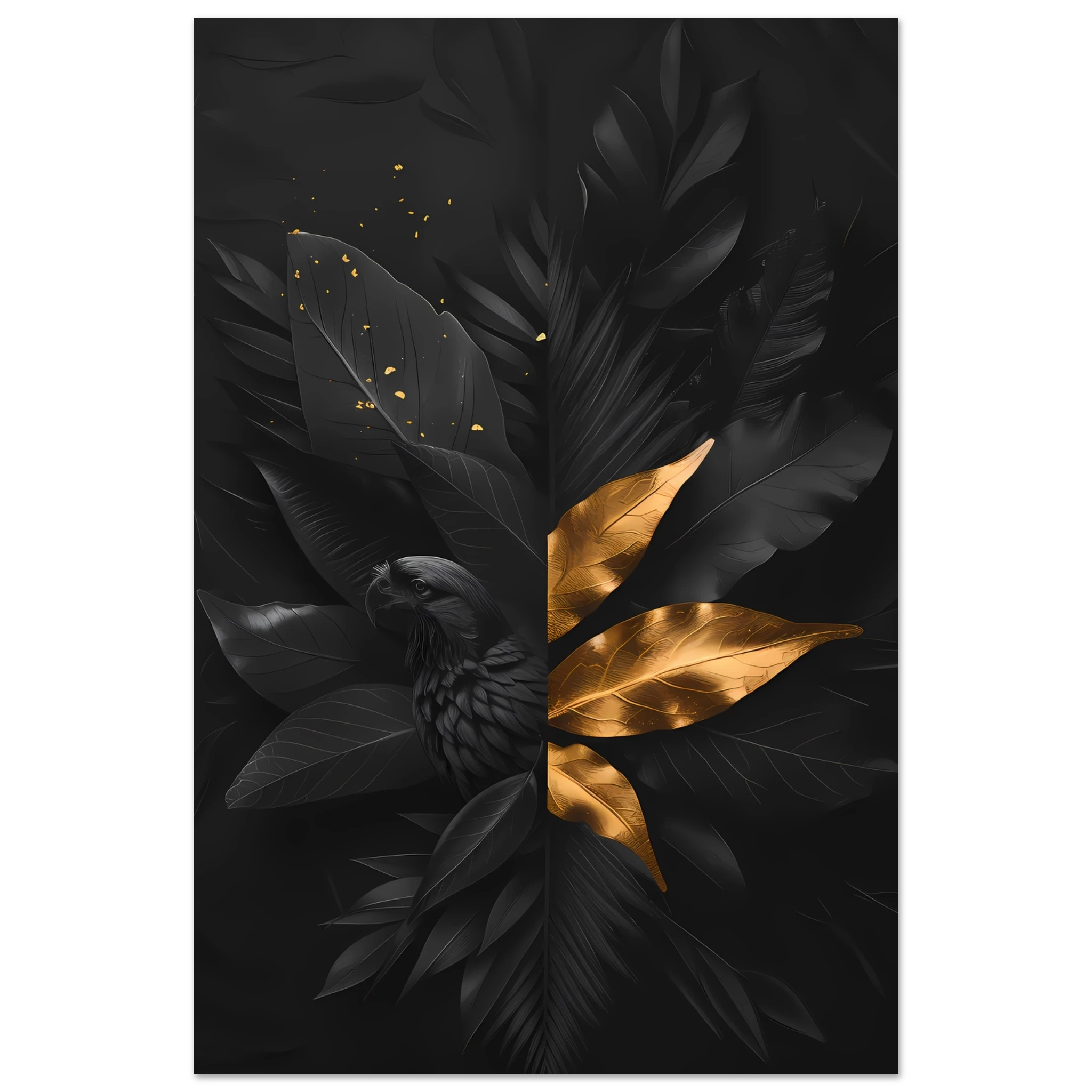 Hand-drawn botanical leaf sketch with gold highlights — modern minimal wall print.