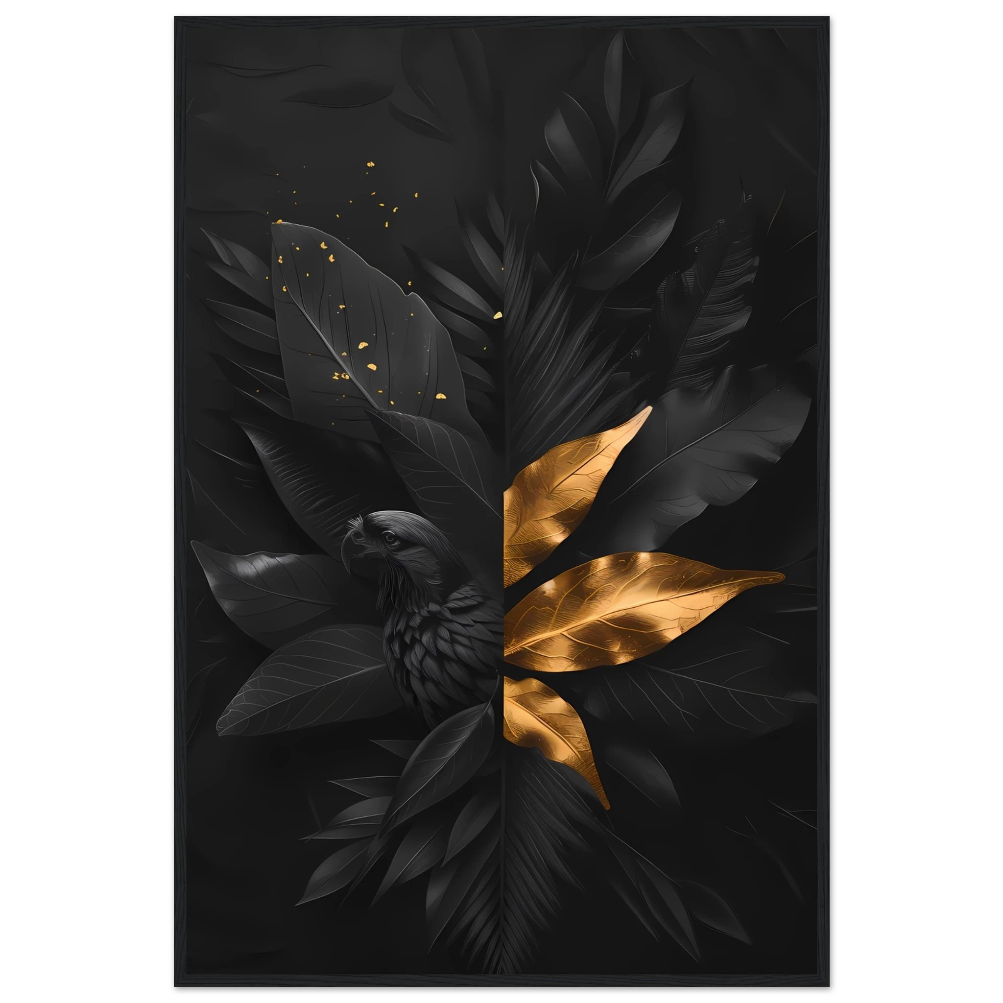 Hand-drawn botanical leaf sketch with gold highlights — modern minimal wall print.