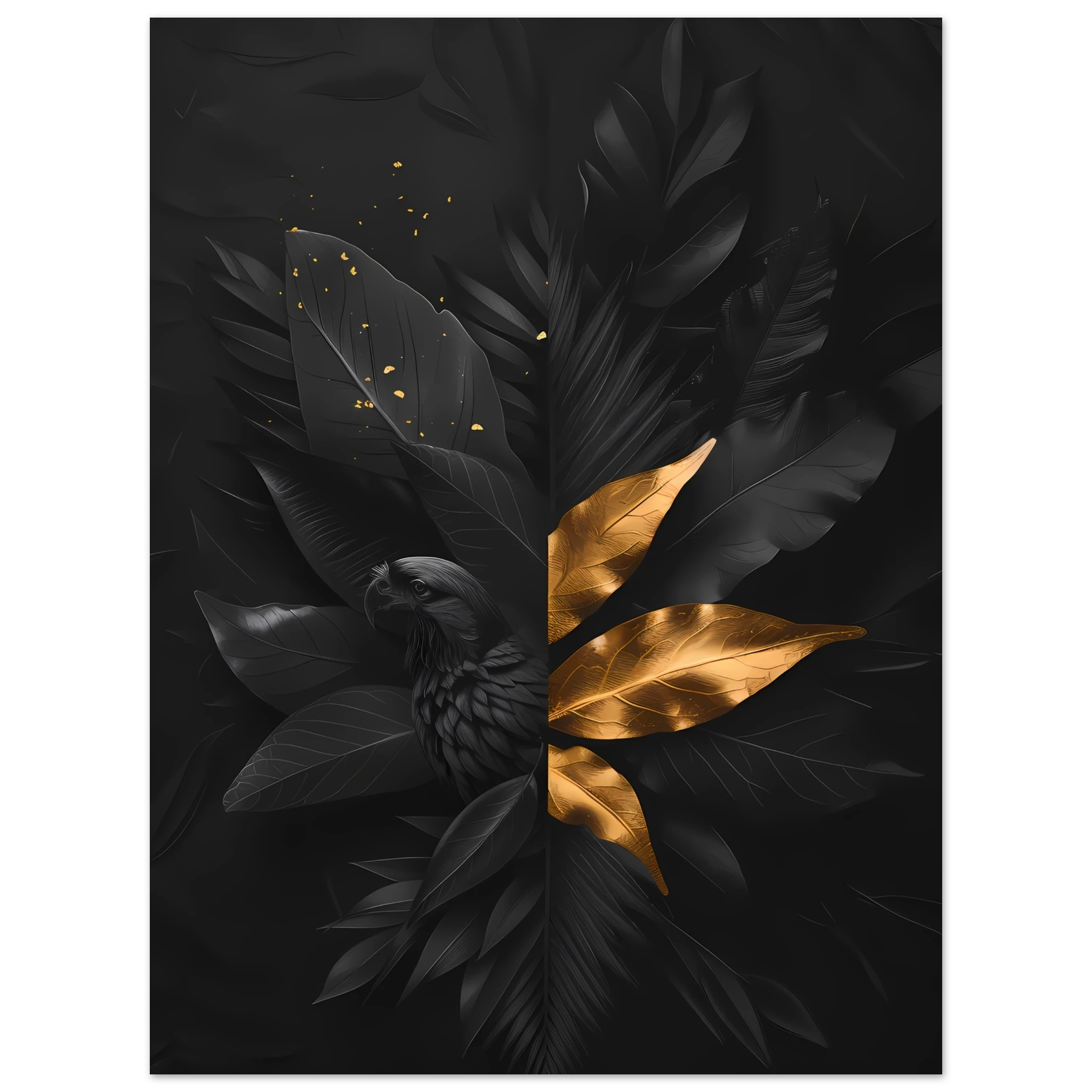 Hand-drawn botanical leaf sketch with gold highlights — modern minimal wall print.