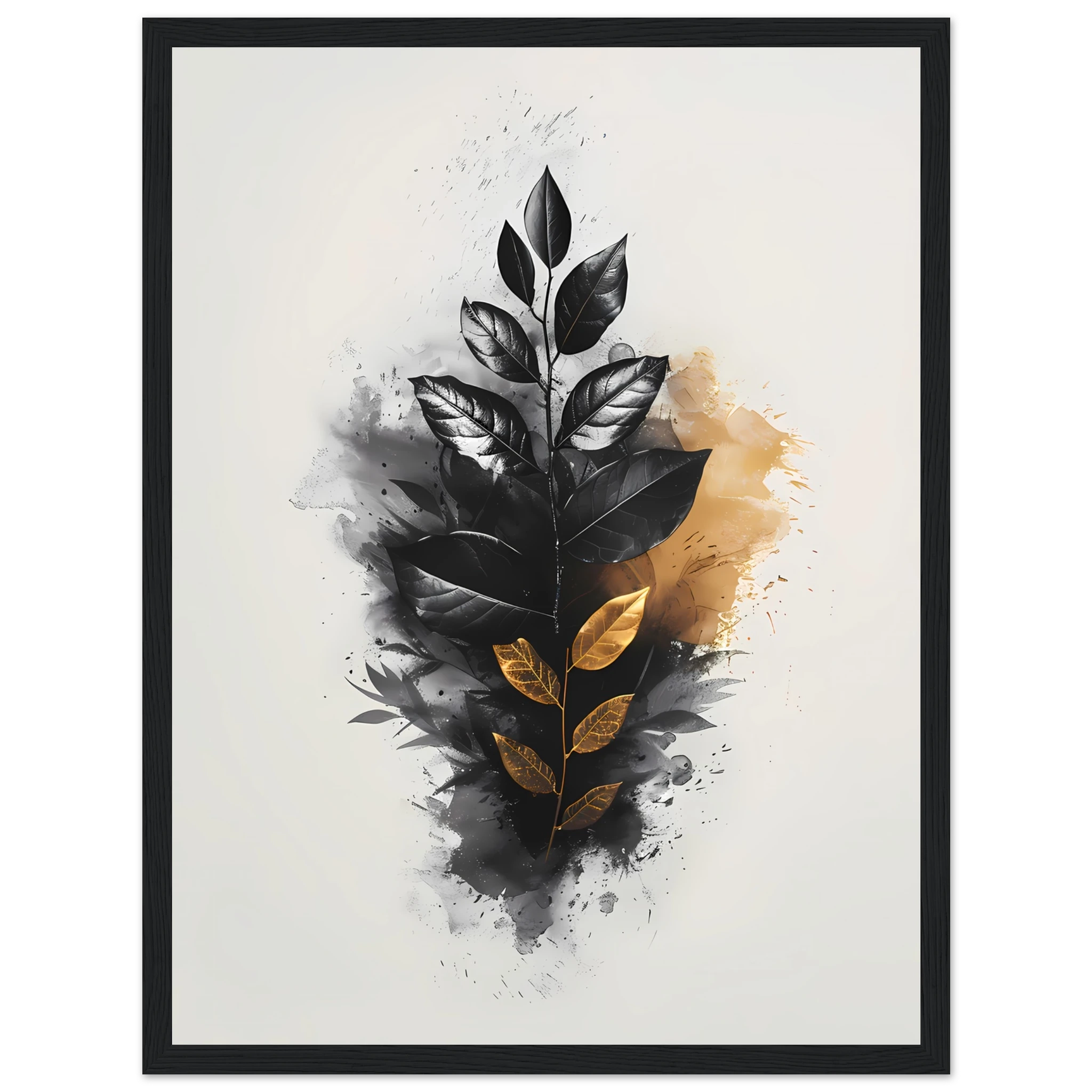 Hand-drawn botanical leaf sketch with white highlights — modern minimal wall print.