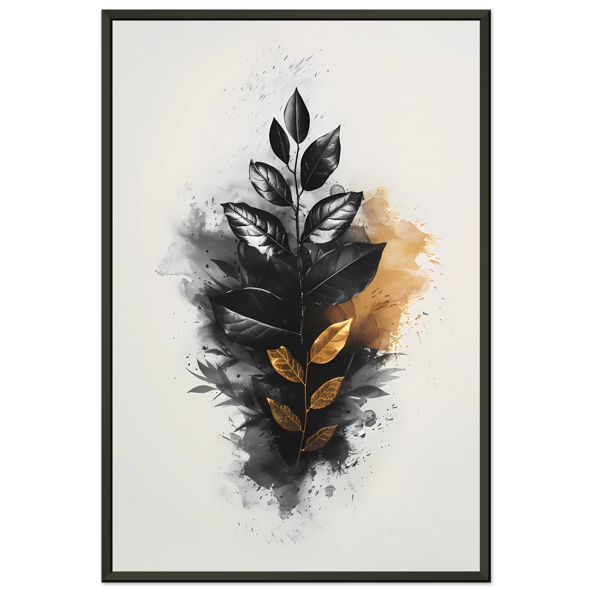 Hand-drawn botanical leaf sketch with white highlights — modern minimal wall print.