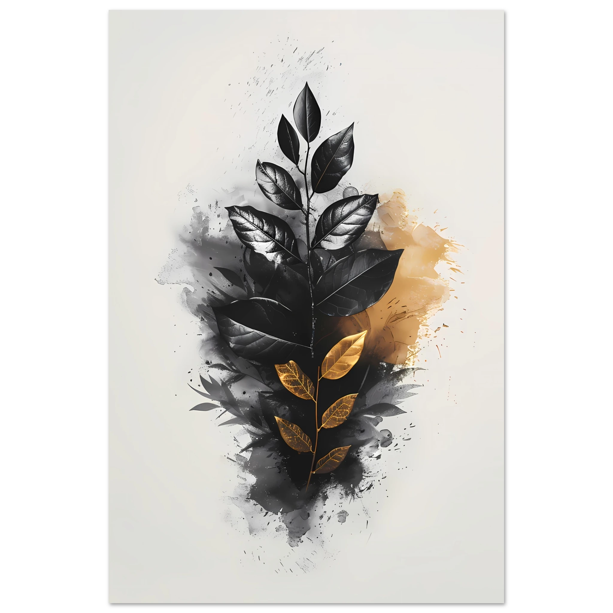 Hand-drawn botanical leaf sketch with white highlights — modern minimal wall print.