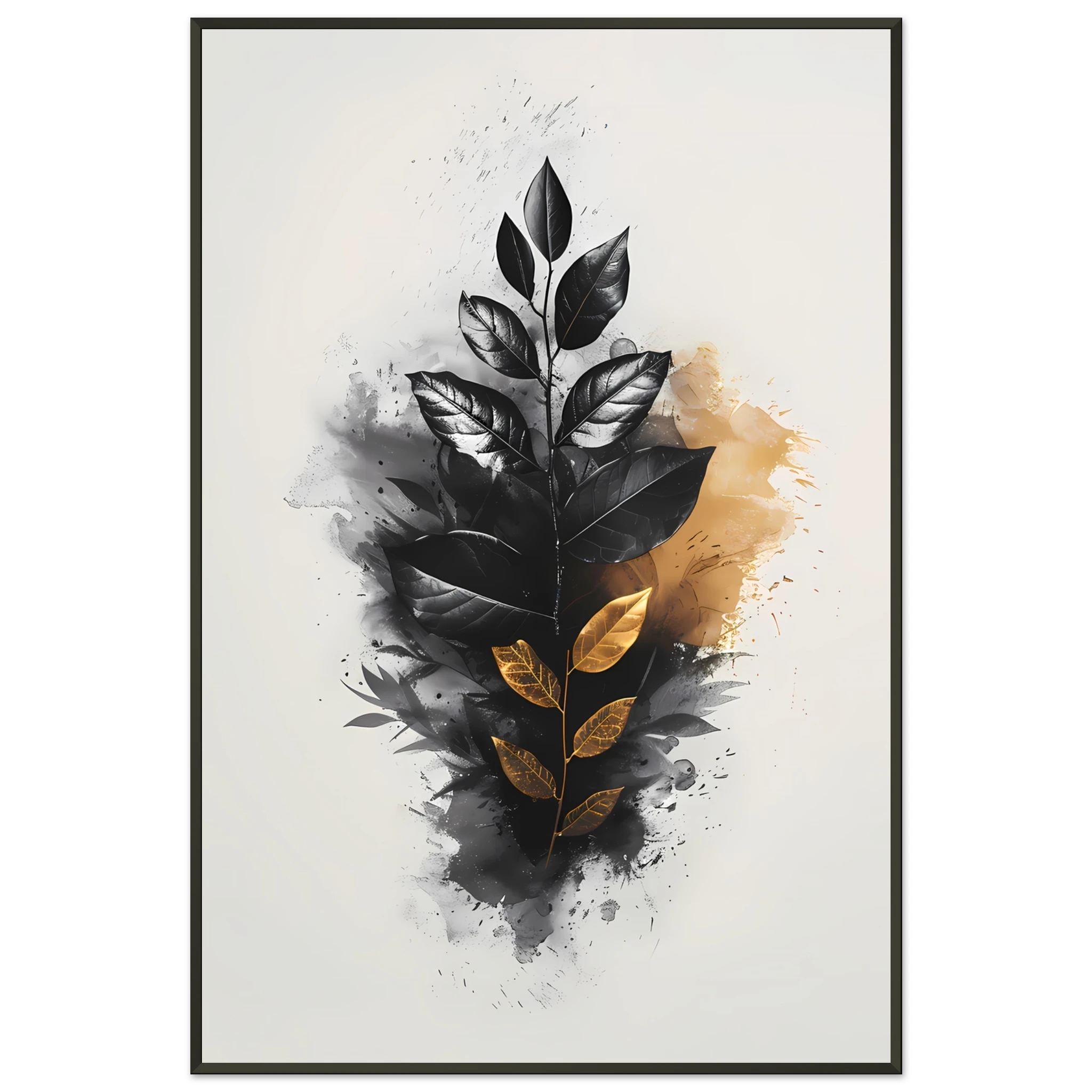 Hand-drawn botanical leaf sketch with white highlights — modern minimal wall print.