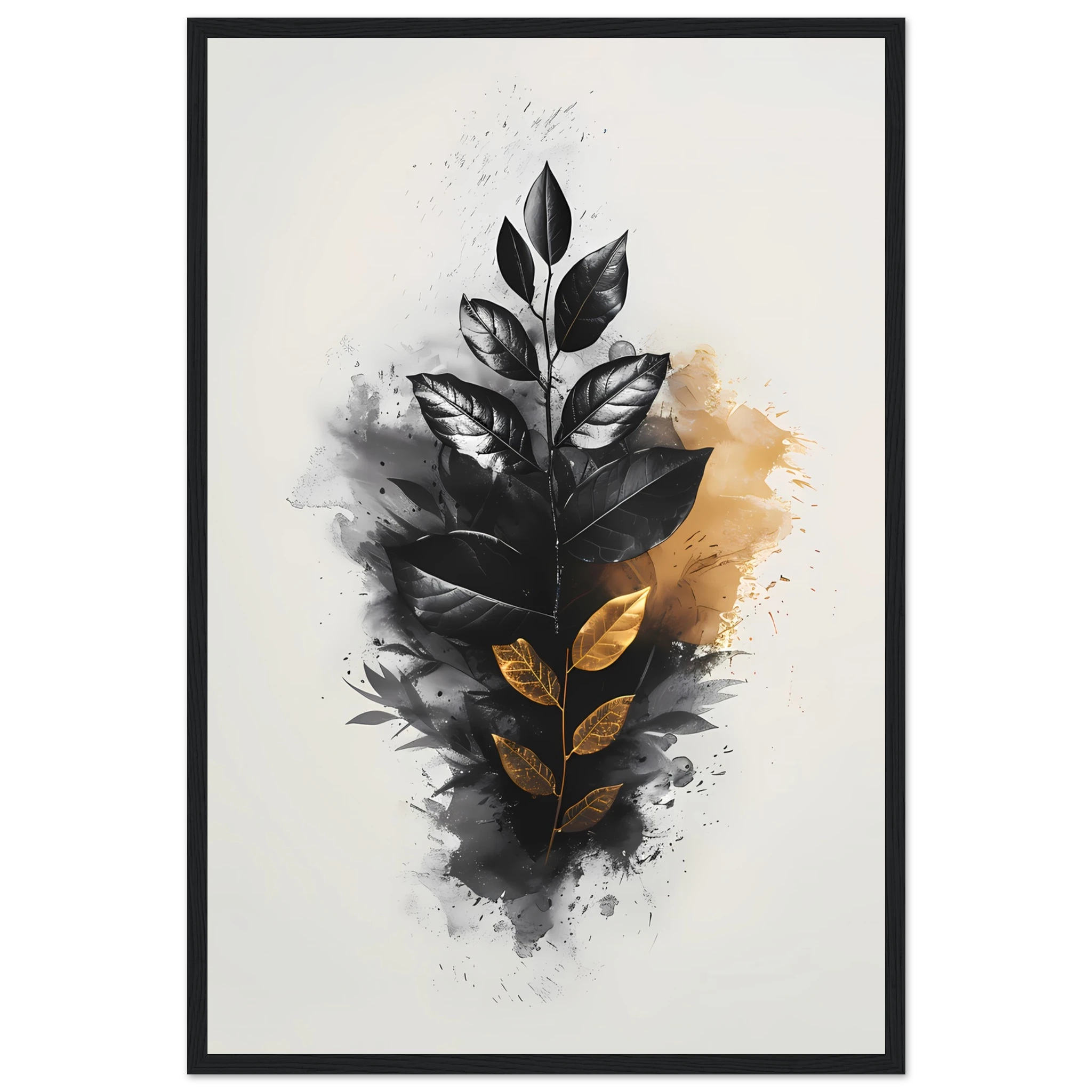 Hand-drawn botanical leaf sketch with white highlights — modern minimal wall print.