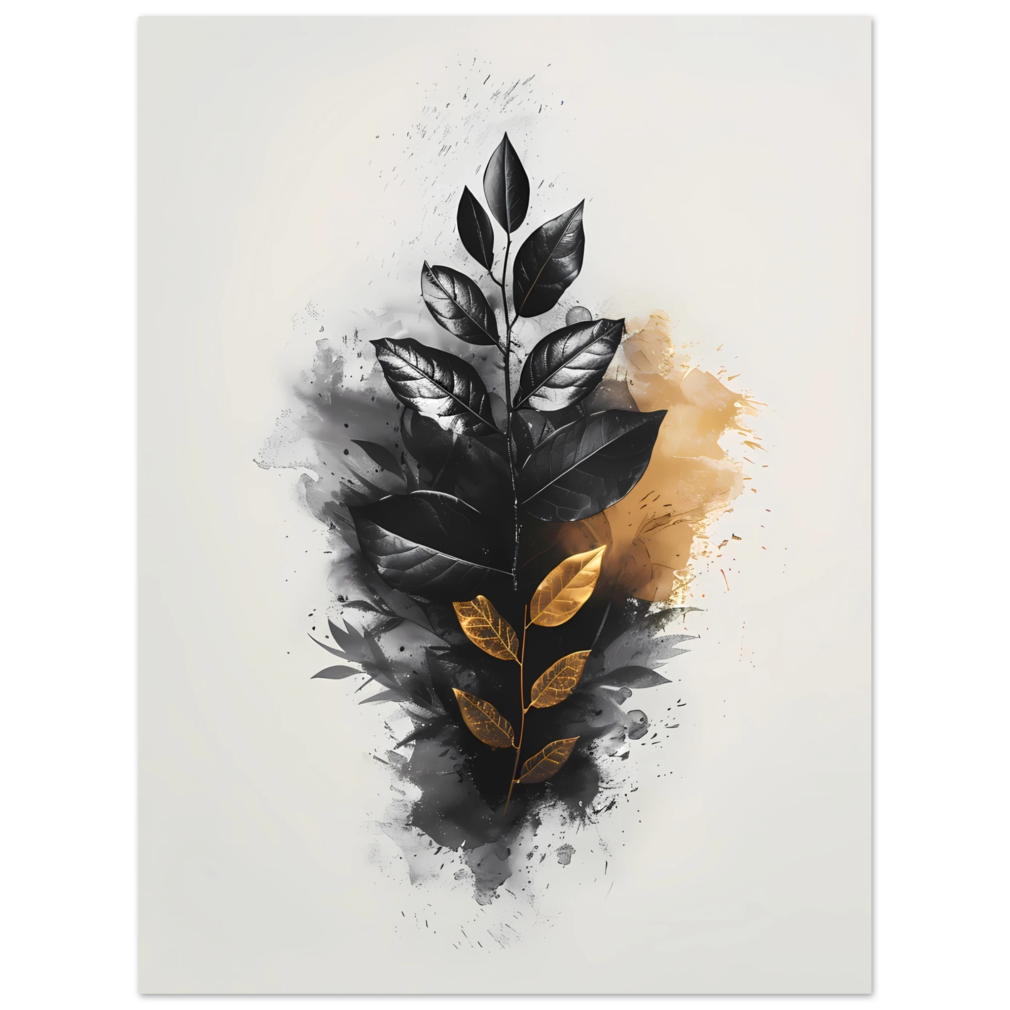 Hand-drawn botanical leaf sketch with white highlights — modern minimal wall print.