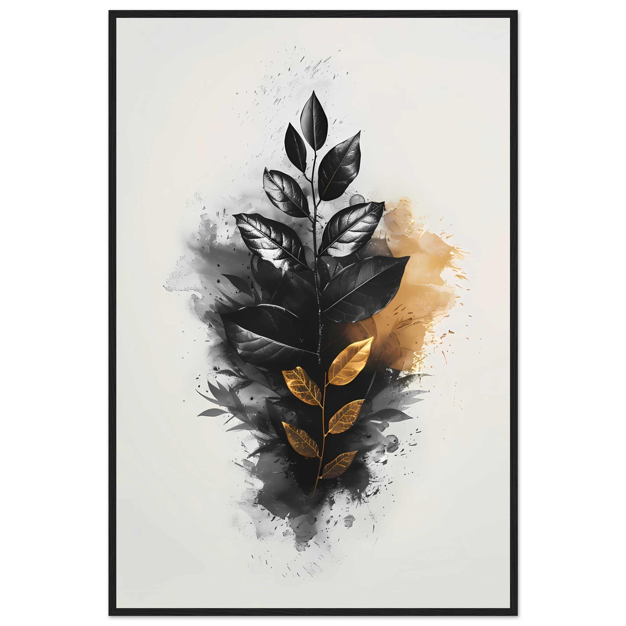 Hand-drawn botanical leaf sketch with white highlights — modern minimal wall print.
