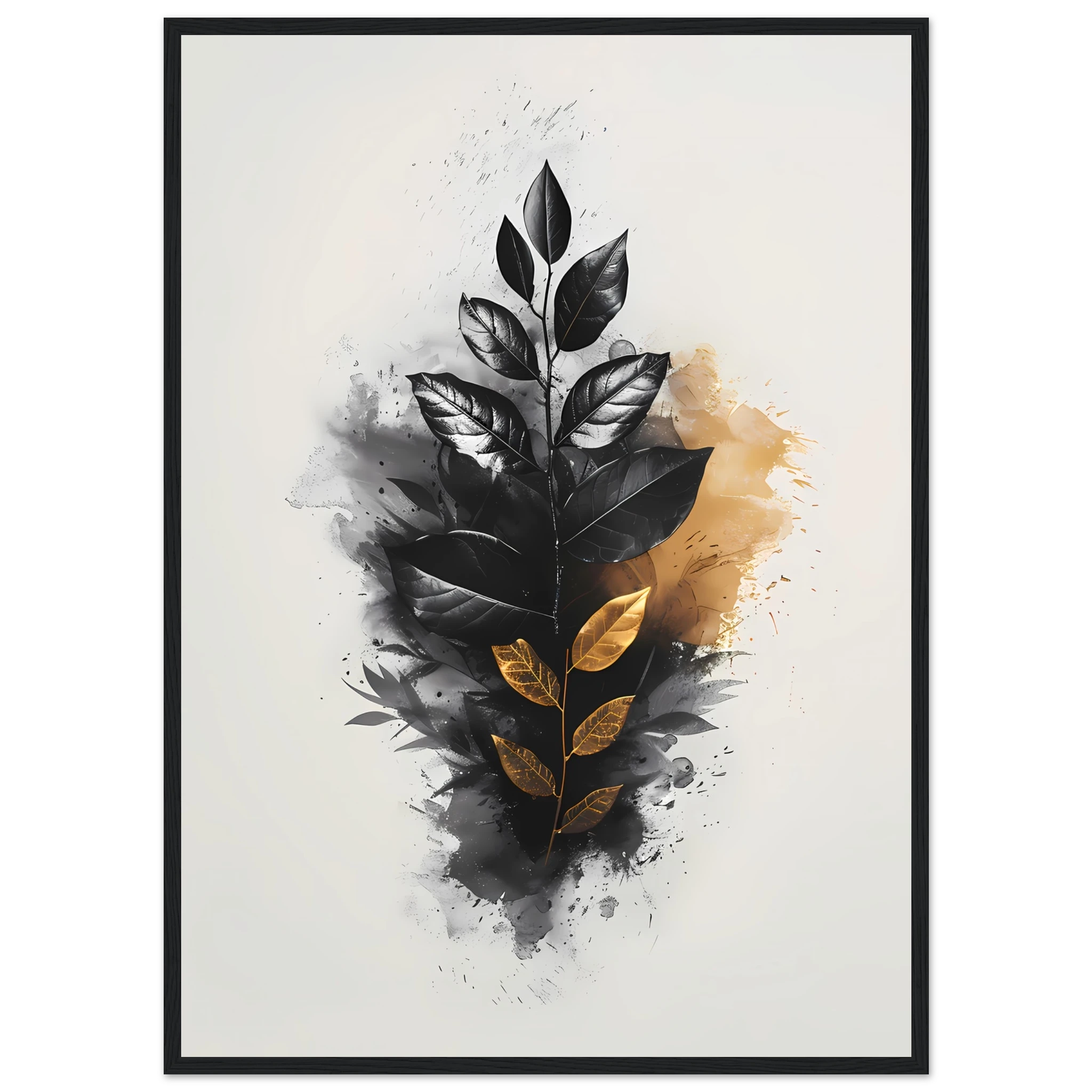 Hand-drawn botanical leaf sketch with white highlights — modern minimal wall print.