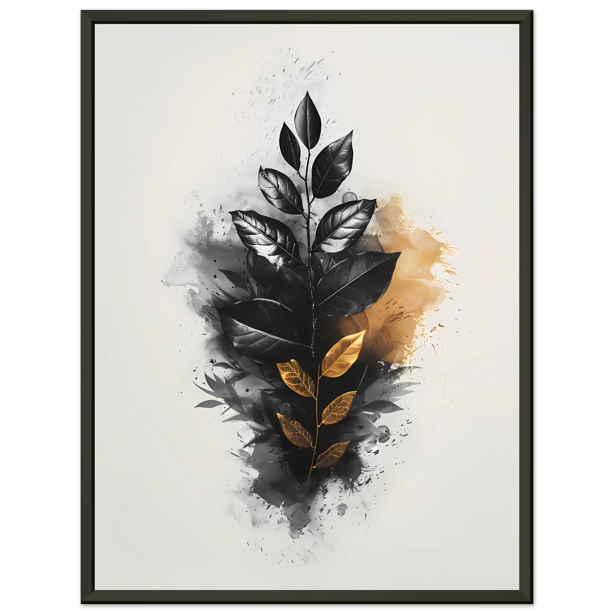 Hand-drawn botanical leaf sketch with white highlights — modern minimal wall print.