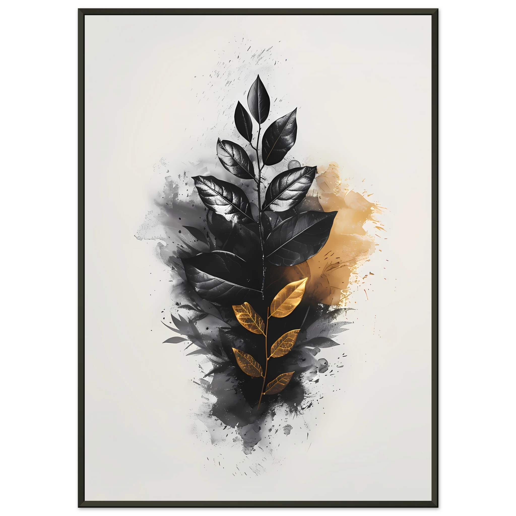 Hand-drawn botanical leaf sketch with white highlights — modern minimal wall print.