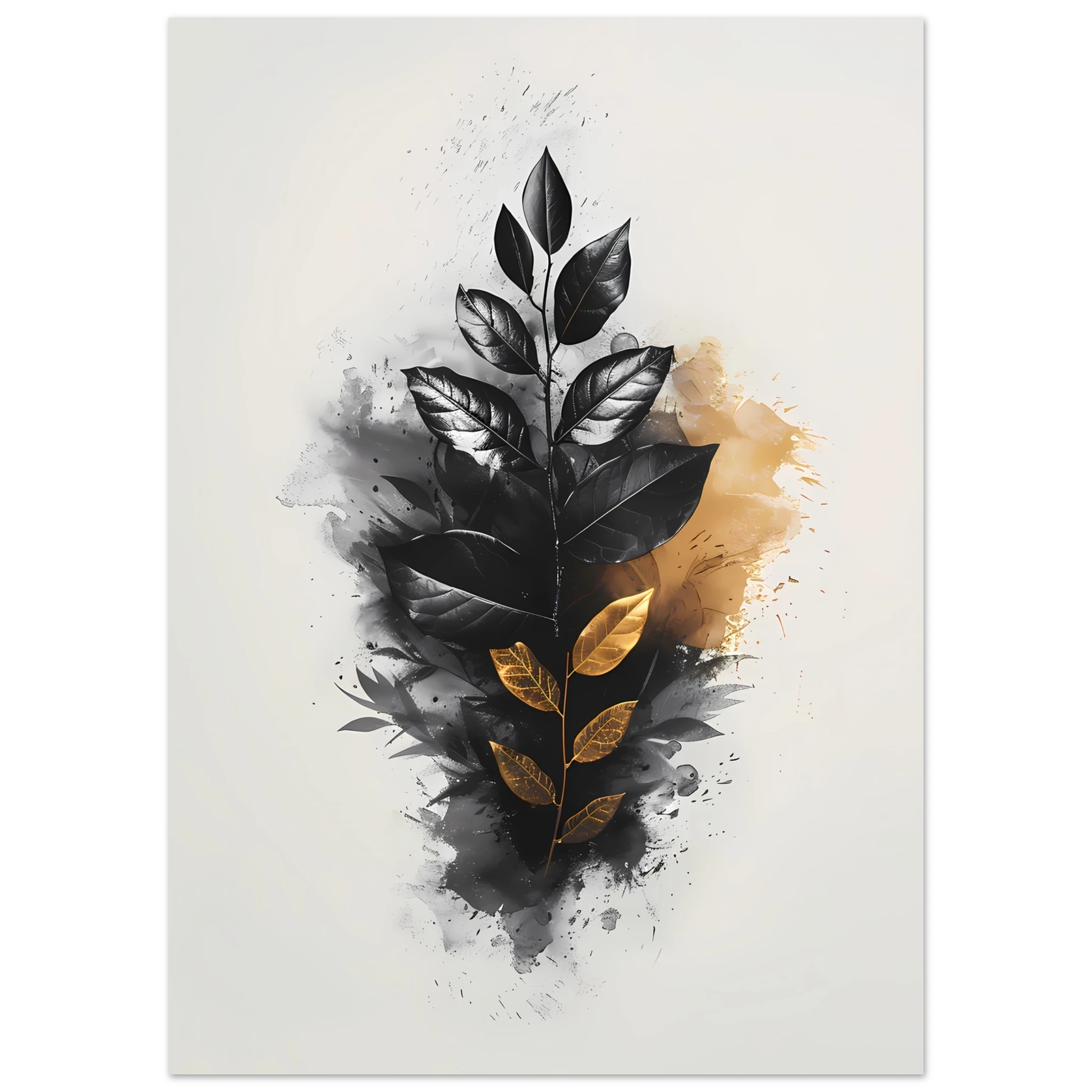 Hand-drawn botanical leaf sketch with white highlights — modern minimal wall print.