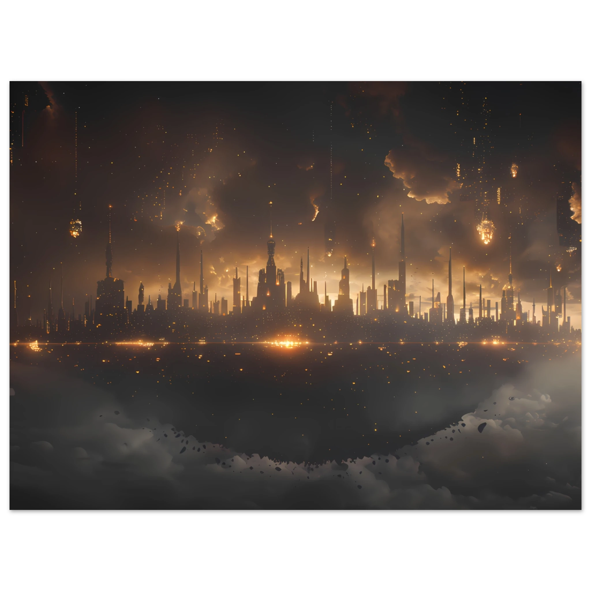 Futuristic neon skyline built on a drifting asteroid with starlit backdrop — cinematic cosmic art.