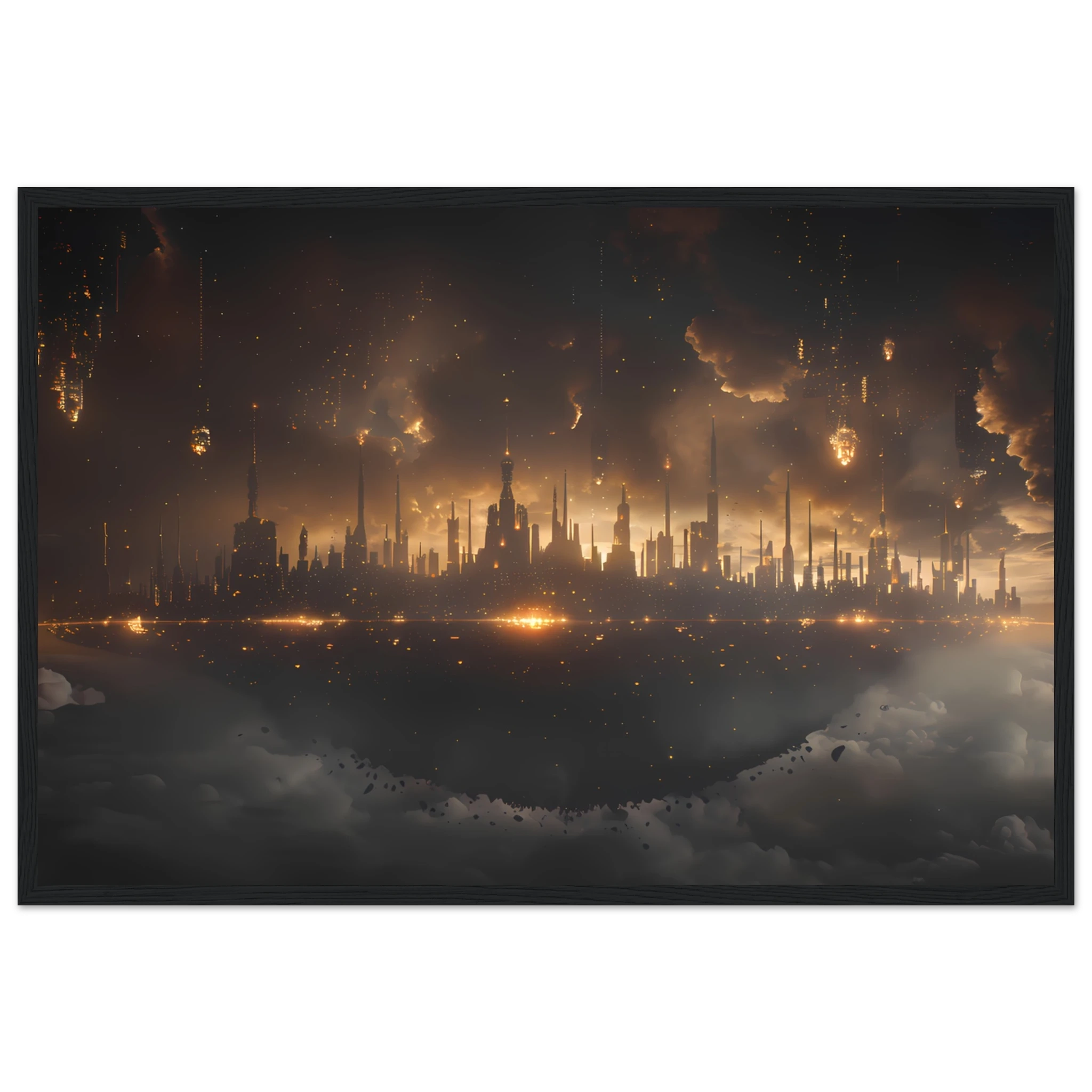 Futuristic neon skyline built on a drifting asteroid with starlit backdrop — cinematic cosmic art.