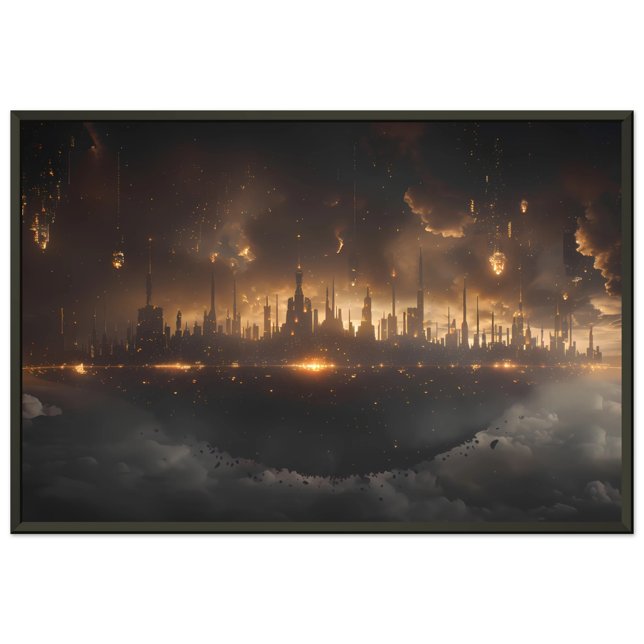 Futuristic neon skyline built on a drifting asteroid with starlit backdrop — cinematic cosmic art.