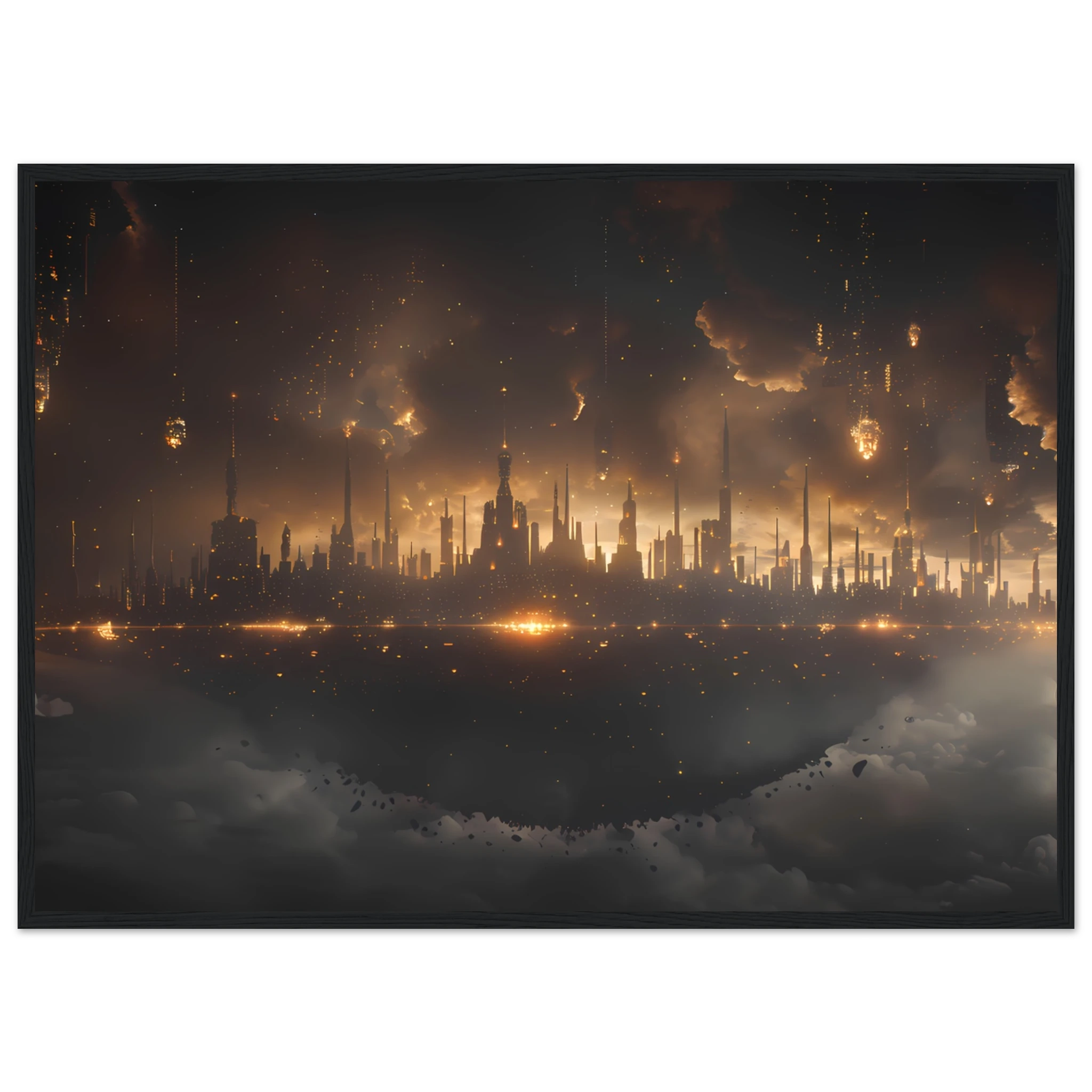 Futuristic neon skyline built on a drifting asteroid with starlit backdrop — cinematic cosmic art.