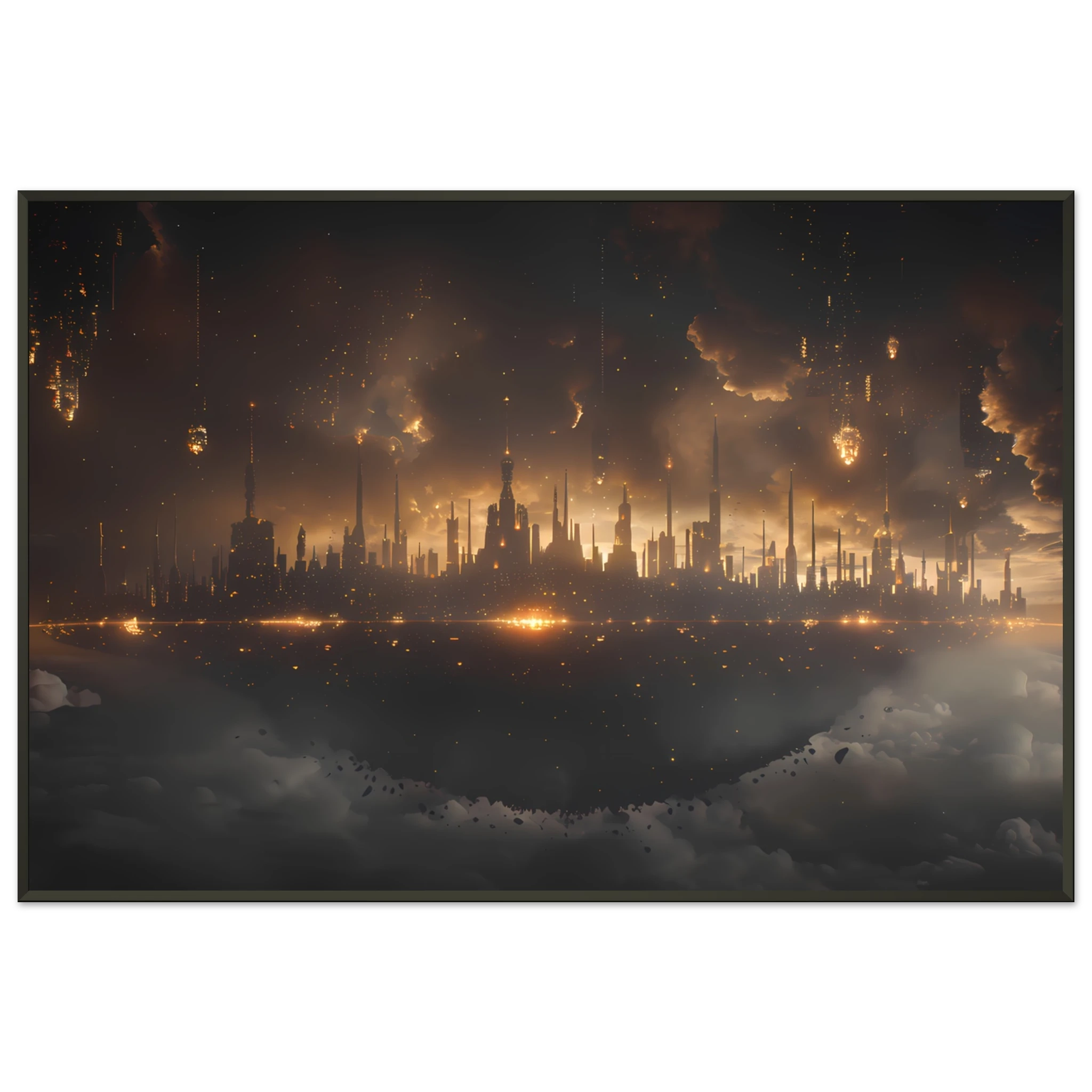 Futuristic neon skyline built on a drifting asteroid with starlit backdrop — cinematic cosmic art.