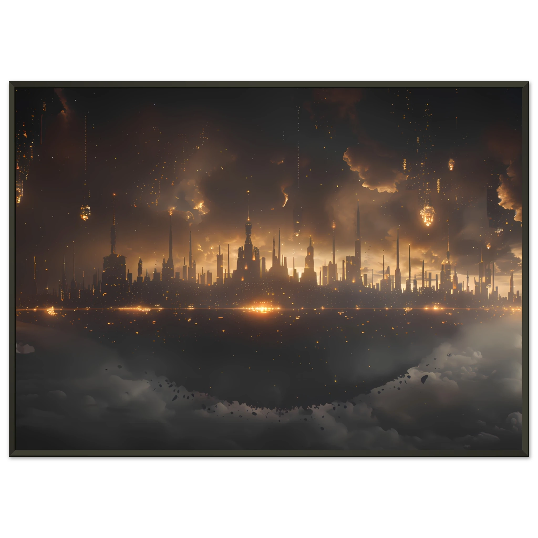 Futuristic neon skyline built on a drifting asteroid with starlit backdrop — cinematic cosmic art.