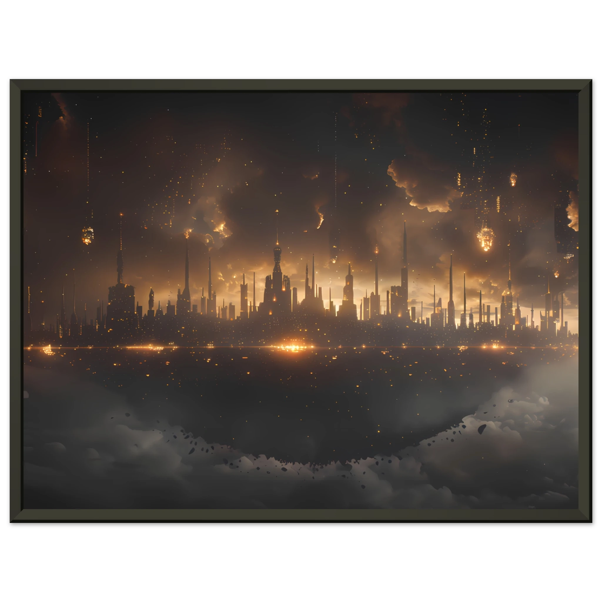 Futuristic neon skyline built on a drifting asteroid with starlit backdrop — cinematic cosmic art.