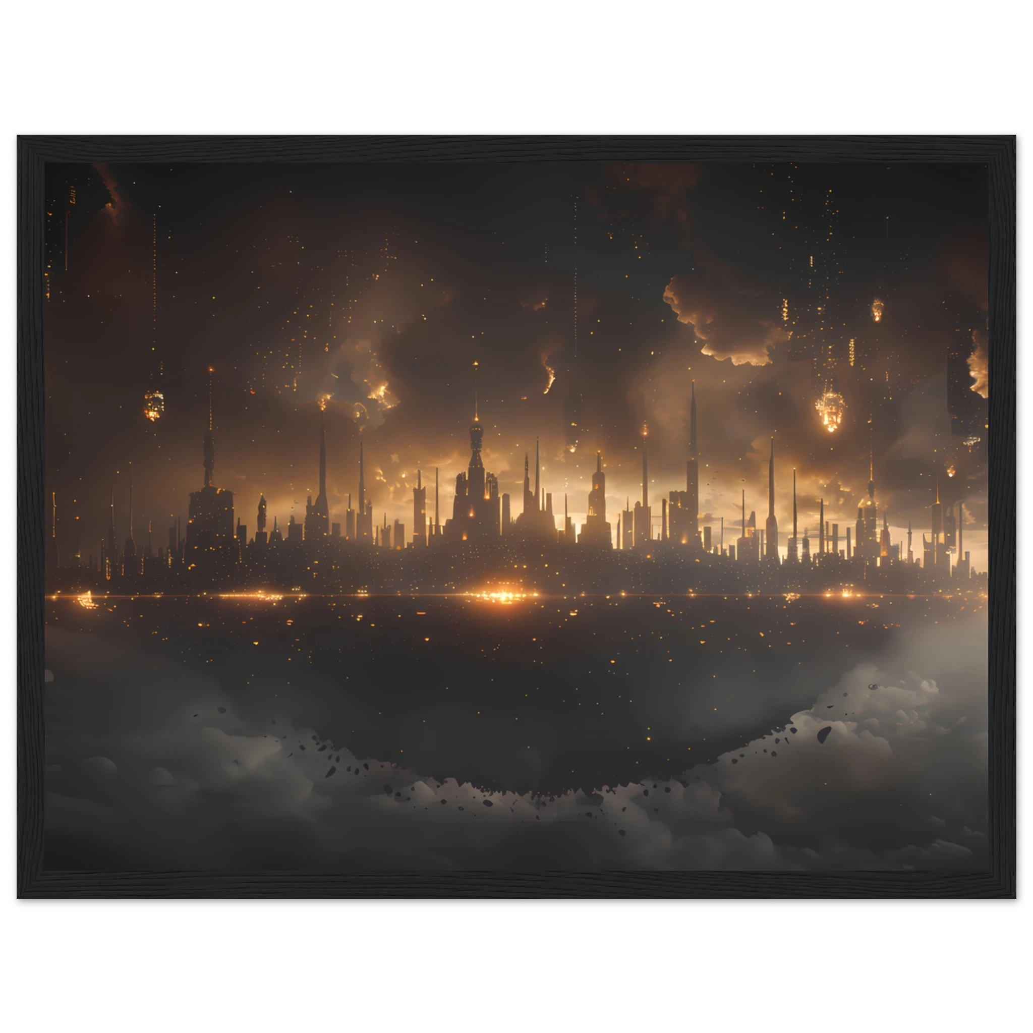 Futuristic neon skyline built on a drifting asteroid with starlit backdrop — cinematic cosmic art.