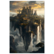 Floating sky islands connected by waterfalls — surreal fantasy wall art print.