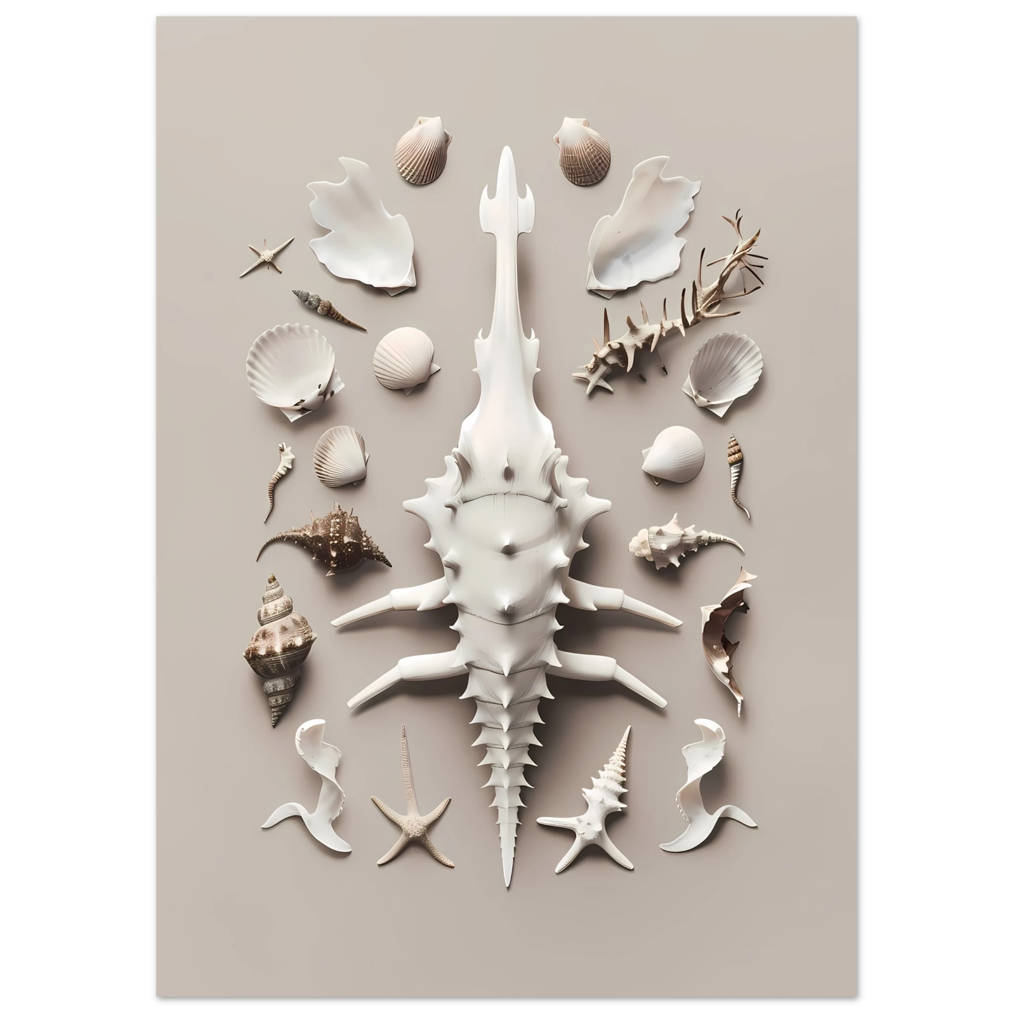 Minimalist seashell on beige background — refined coastal modern wall print.