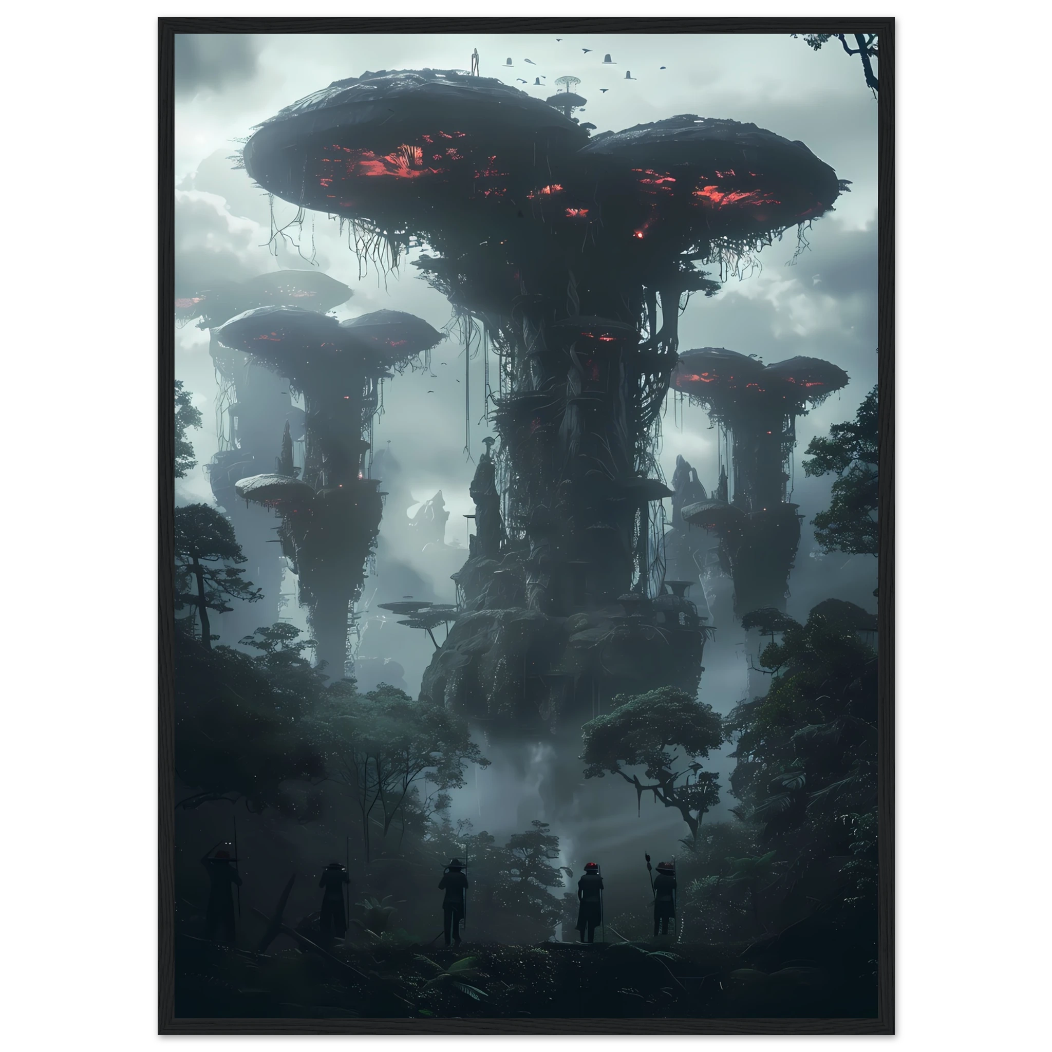 Surreal glowing forest filled with luminous mushrooms and vines — enchanted botanical fantasy print.