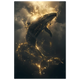 Whale formed of constellations with starlit fins swimming across a galaxy sky — surreal cosmic wall print.