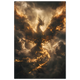 Phoenix rising in glowing fire against storm clouds — mythological rebirth fantasy art print.