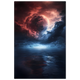 Radiant moon reflecting over a cosmic ocean with sapphire and rose nebula clouds — surreal celestial wall art.