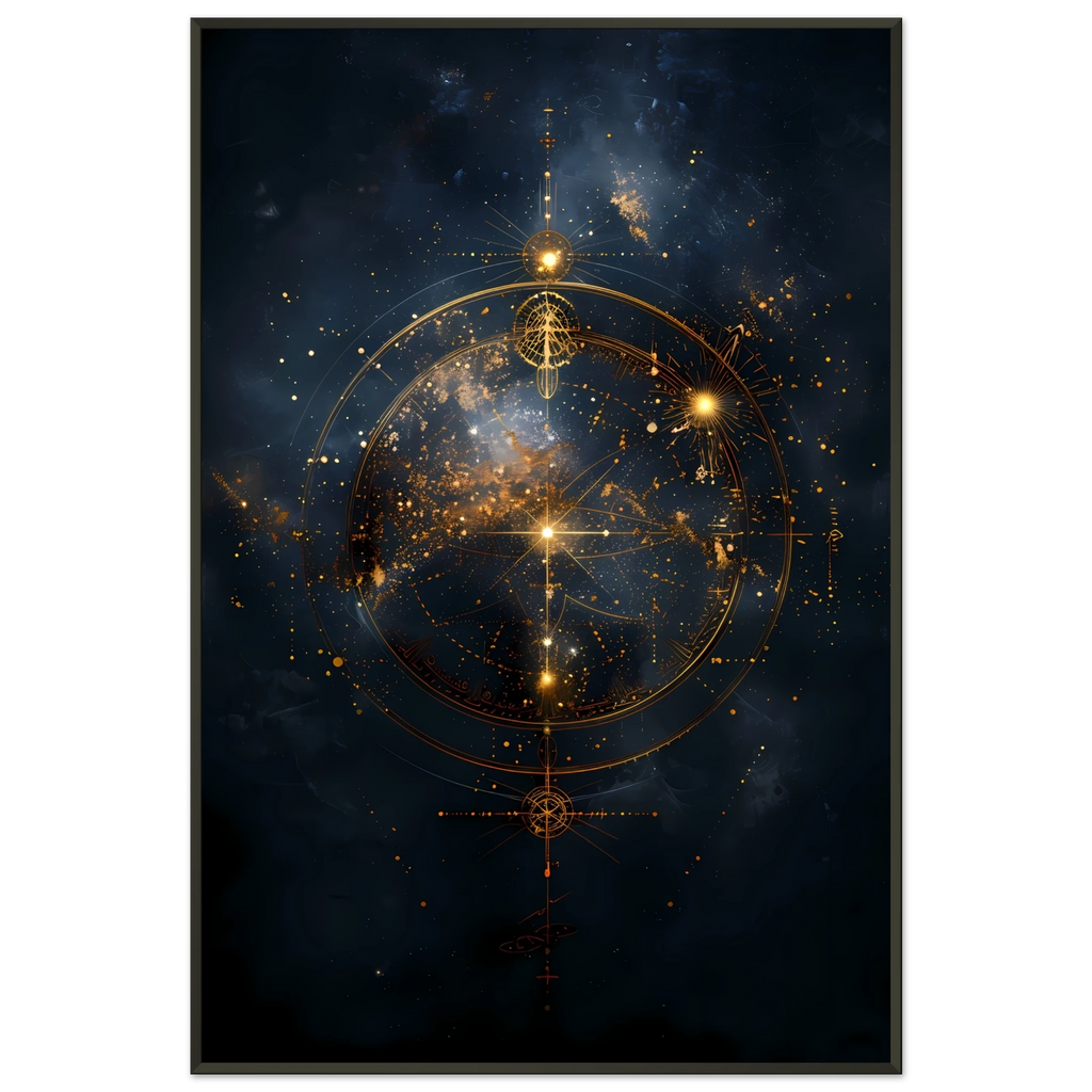 Glowing fractal mandala circle in radiant jewel tones — sacred balance wall print.