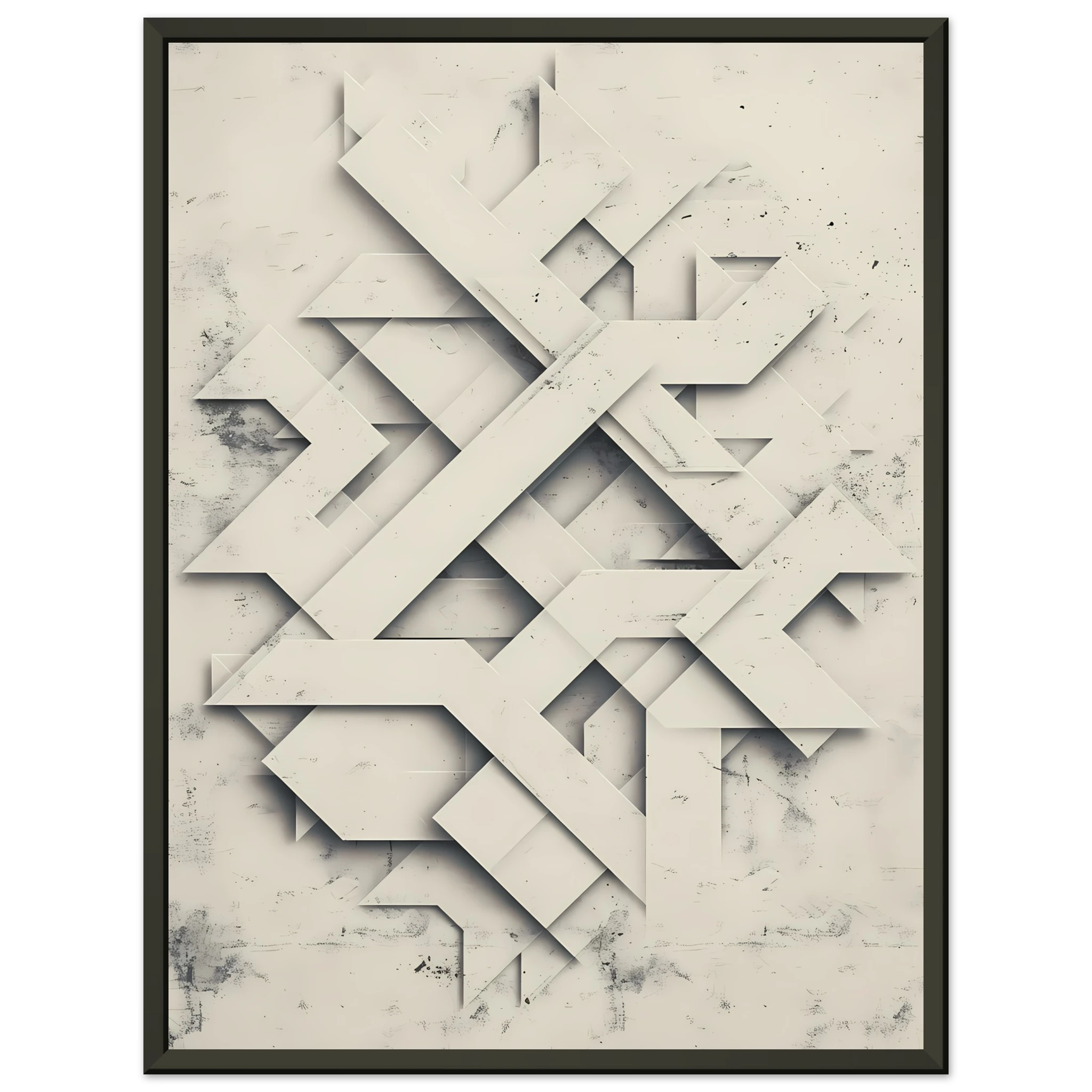 Muted green and beige paper-style cutout shapes with soft shadows — organic minimalist wall art.