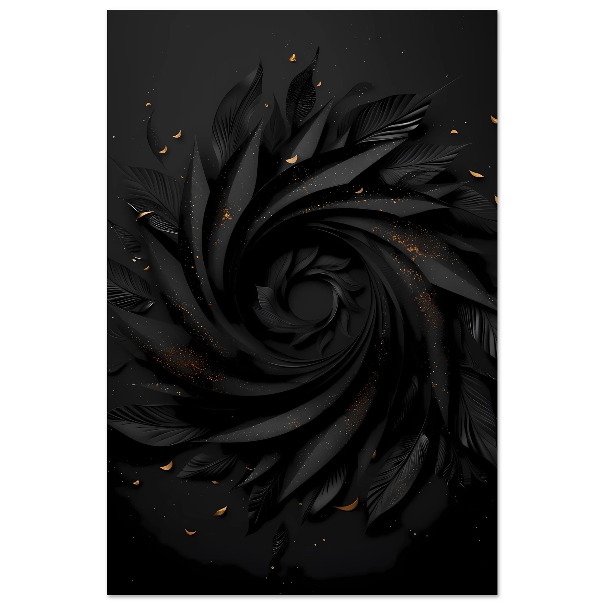 Abstract spiral optical design with metallic gold highlights — luxury minimalist wall art.