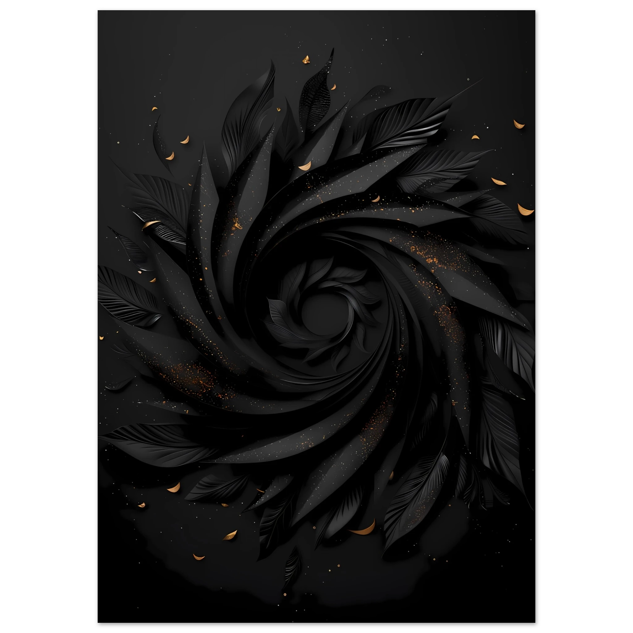 Abstract spiral optical design with metallic gold highlights — luxury minimalist wall art.