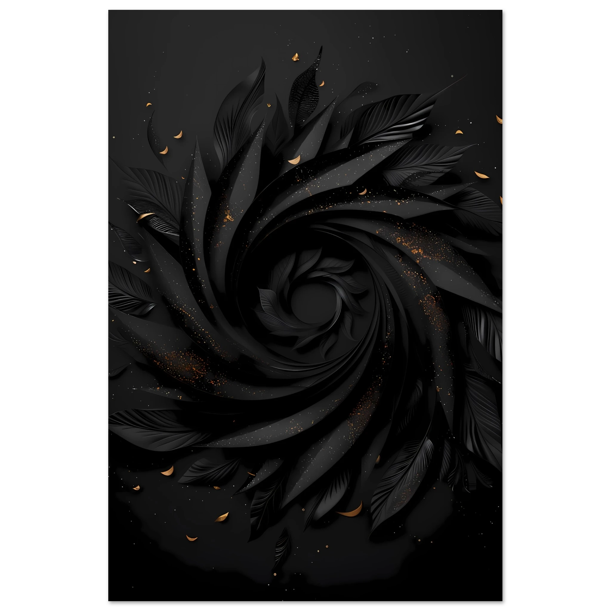 Abstract spiral optical design with metallic gold highlights — luxury minimalist wall art.