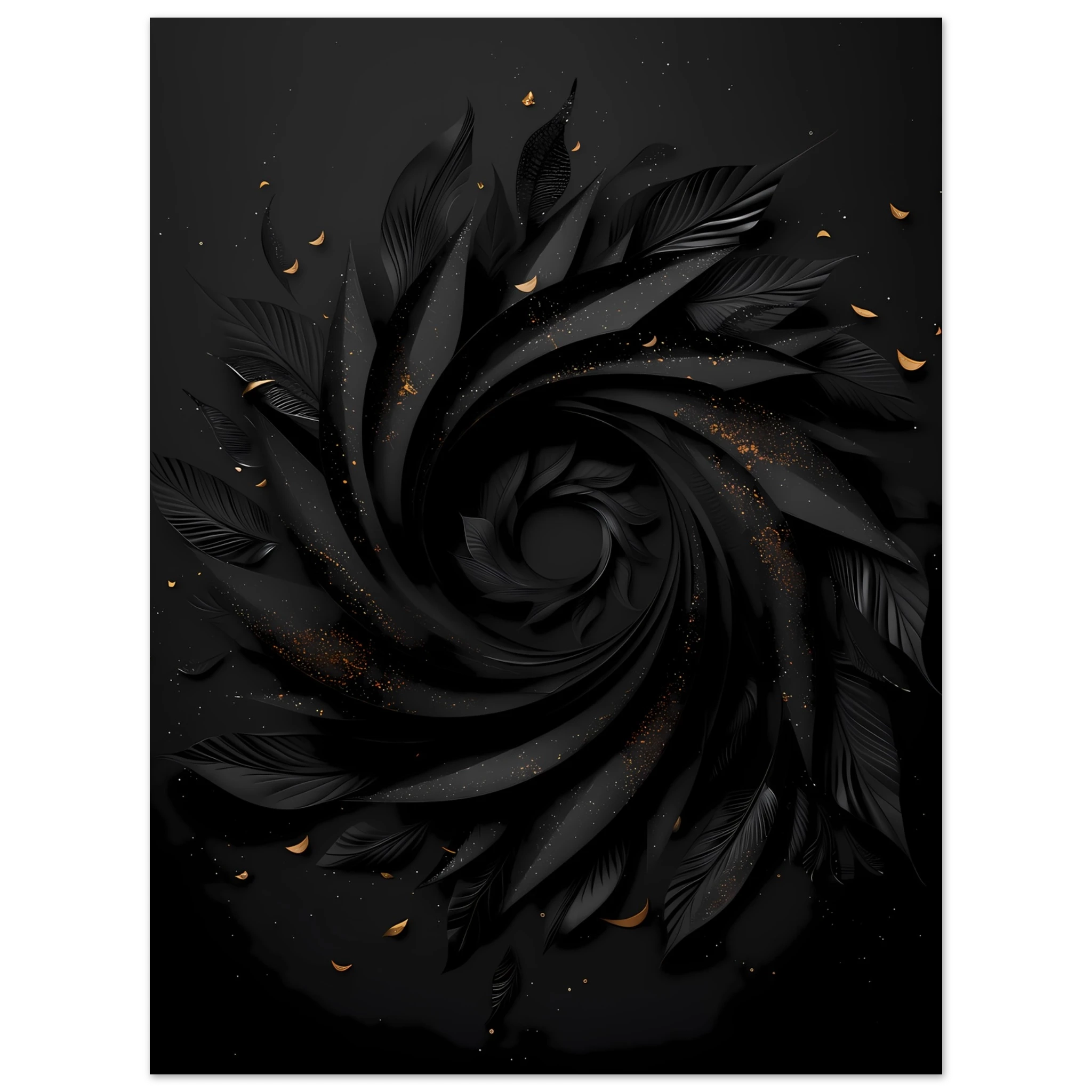 Abstract spiral optical design with metallic gold highlights — luxury minimalist wall art.