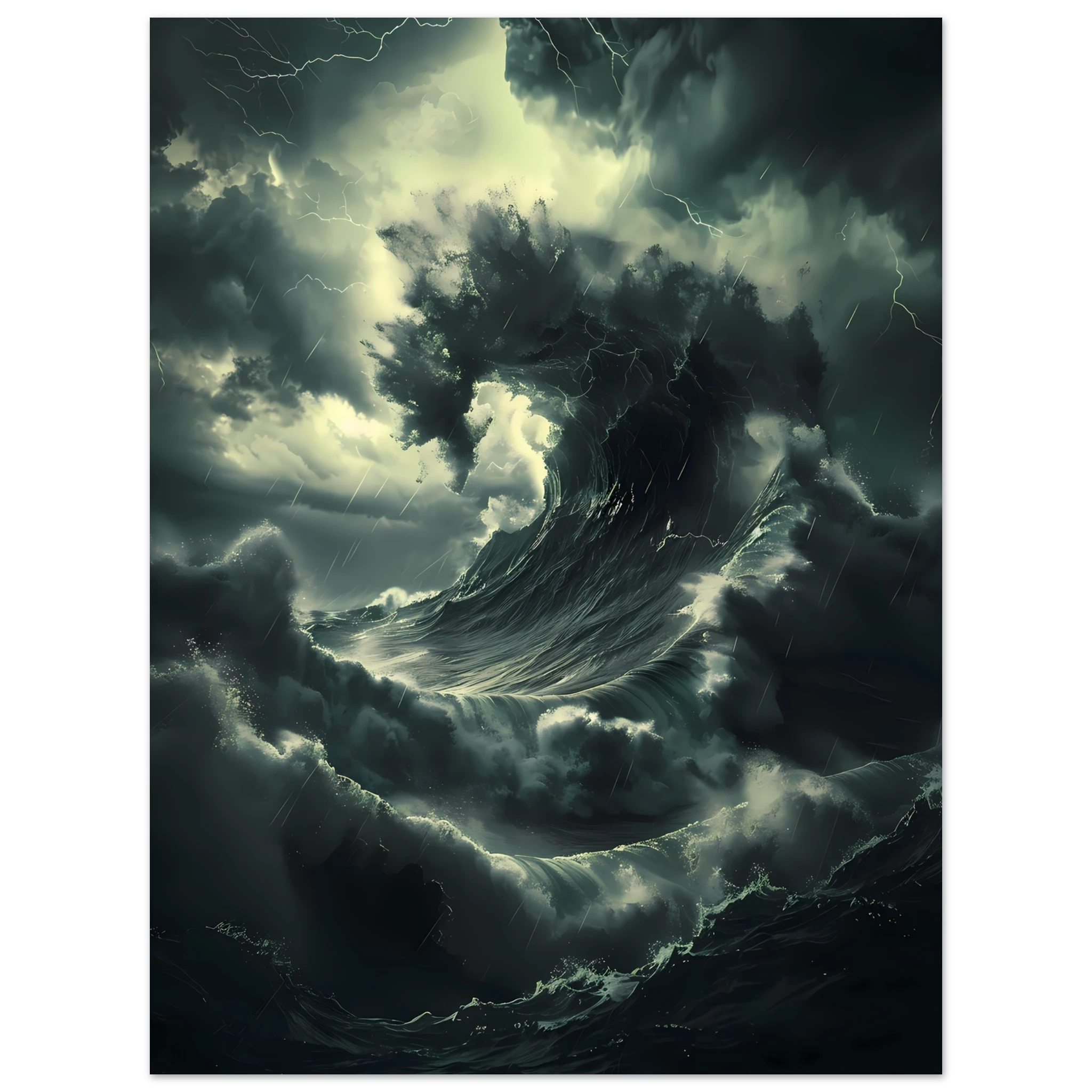 Towering storm wave under dark sky — cinematic marine seascape wall print.
