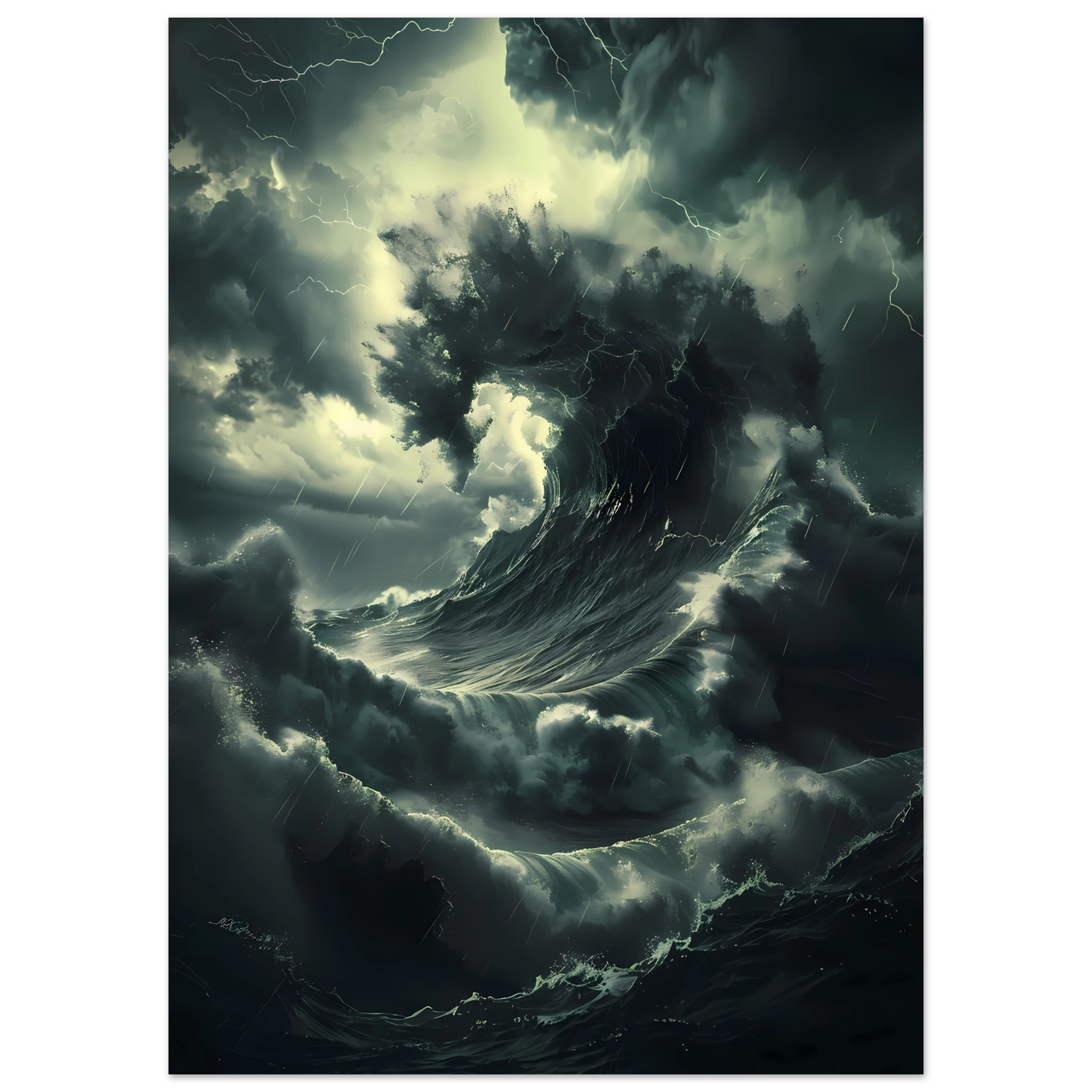 Towering storm wave under dark sky — cinematic marine seascape wall print.