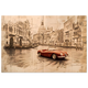 Red Alfa Romeo Spider sketch mirrored on Venice canal water — Italian car wall art.