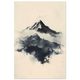 Minimal Japanese-style ink mountains with clean brush lines on parchment texture — serene wall print.